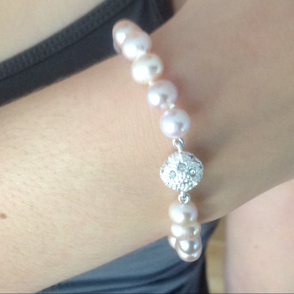 🎁Pink Pearl Sterling Silver BRACELET Magnetic